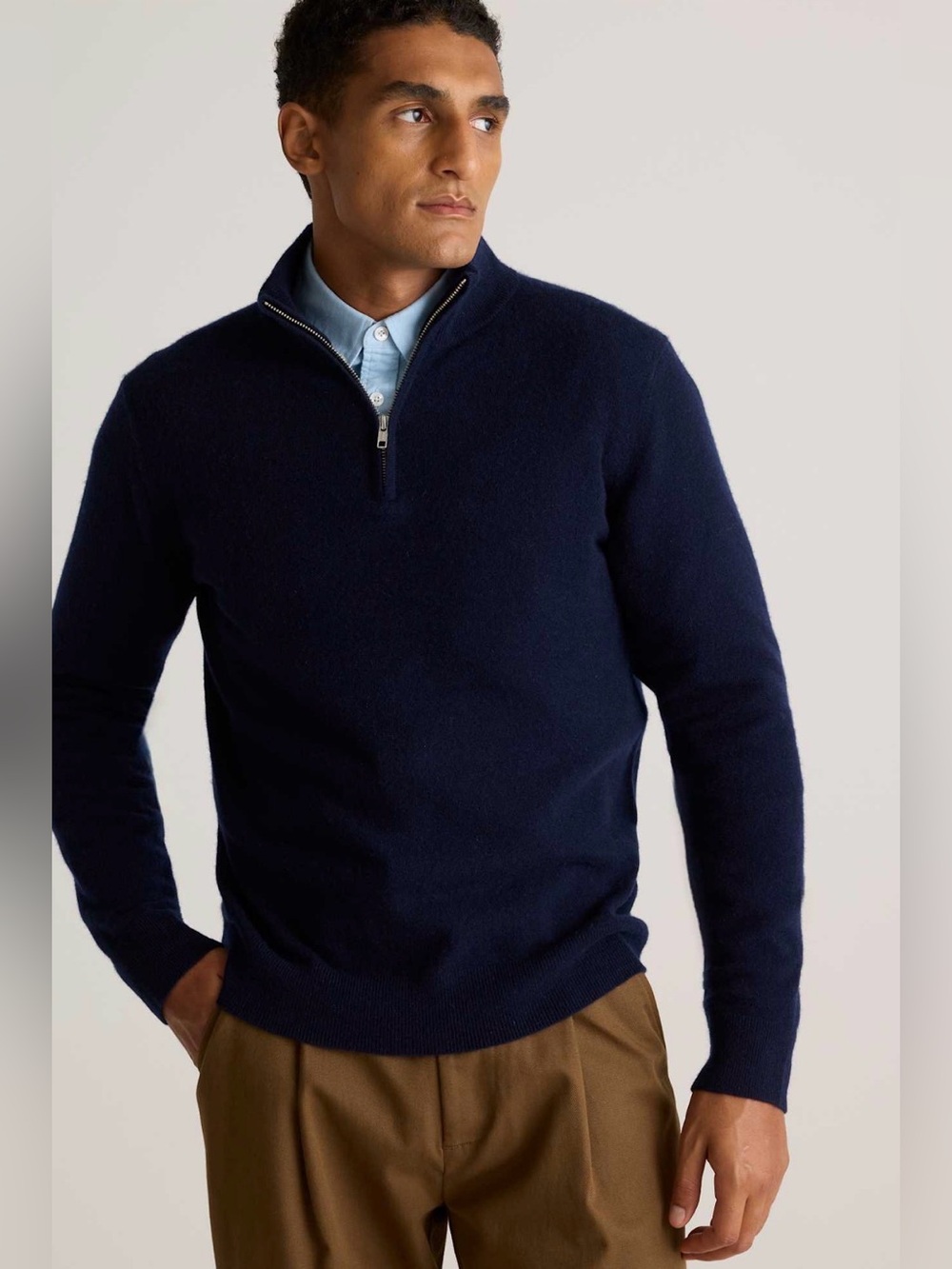 Quince Mongolian Cashmere Quarter Zip Sweater True Navy , Large